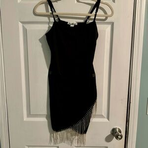 Elegant Black Dress with Fringe Detail